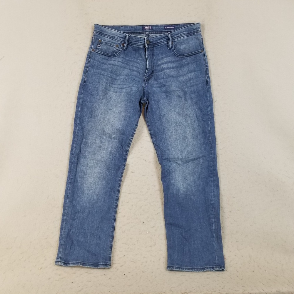 Chaps Jeans Mens 36x30 Blue Slim Straight Medium Wash Cotton Spandex Denim Pants